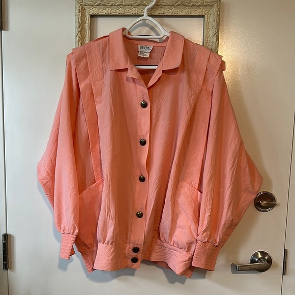 REGAL | Vintage 90’s Spring Coral Button-Up Windbreaker Jacket - Picture 2 of 14